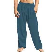 (blue, XL 90-100KG) Mens Cotton Linen Loose Pants Summer Casual Trousers