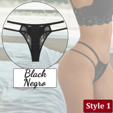 (Lace black, 1pc) Sexy Lace Thin Waist Panties Hollow Out Thongs G-String Underwear