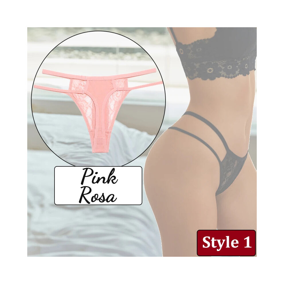 Knickers (Lace Pink, 1Pc) Sexy Lace Thin Waist Panties Hollow Out Thongs G-String Underwear