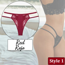 (Lace red, 1pc) Sexy Lace Thin Waist Panties Hollow Out Thongs G-String Underwear