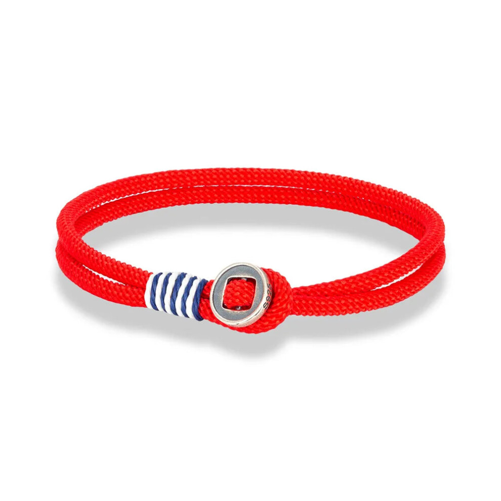 Photos - Bracelet  Unisex 925 Sterling Silver Retro Button Waterproof Nautical Rope (Red, 21cm)