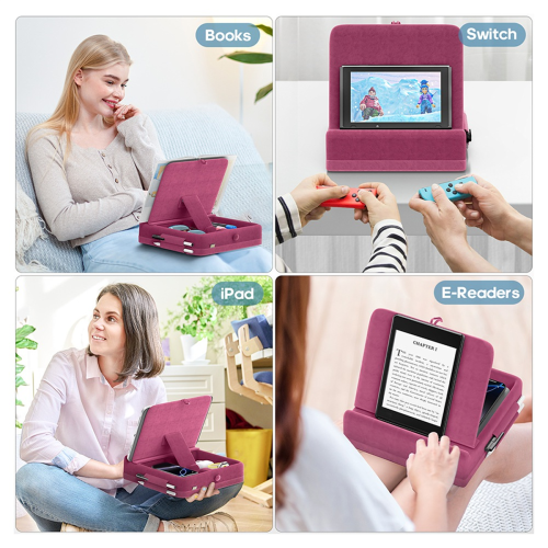 Tablet Pillow Stand with Storage Foldable Holder Angle Adjustable Soft Pad Dock for Bed and Laptop Desk Gray 2