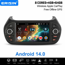 Erisin 4GB+64GB 8 Core Android 14 CarPlay Car Stereo GPS for Fiat Fiorino Qubo Citroen Nemo Peugeot Bipper DAB+ WiFi Bluetooth