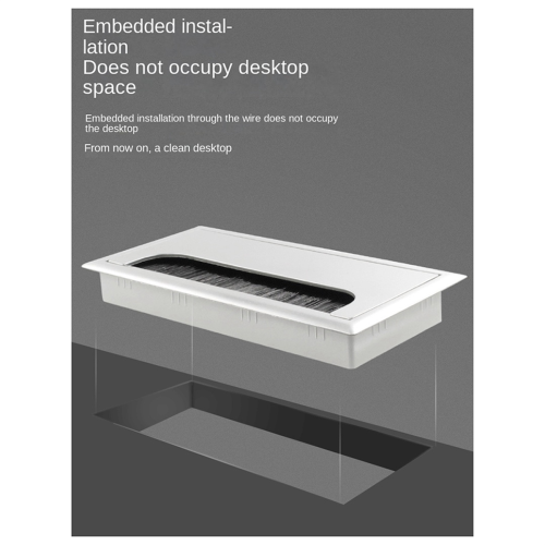 80x160 Office Desk Threading Box Computer Table Wire Hole Cover Square Brush Plate Silver