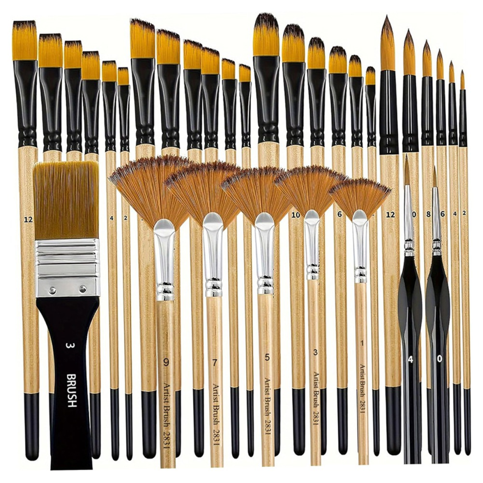 Paint Brushes 64Pcs/Set 7 Style Nylon Paintbrush with Wooden Handle Thick Non-Shedding Brush Set for Kids-image-OPC-PGMFPCS-NEW