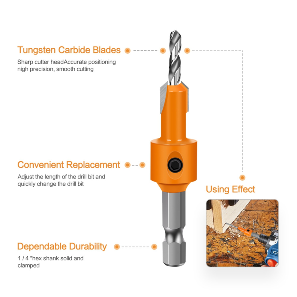 5Pcs 8Mm Shank Hss Woodworking Countersink Router Bit Screw Extractor Demolition For Wood Milling Cutter 2.5-3.5Mm 4852394634684
