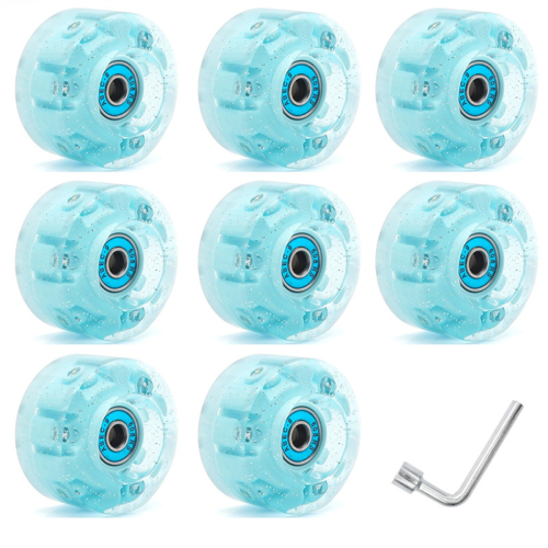 τεμαχίων Glitter Light Up Roller Skate Wheels Φωτεινός με Εγκατεστημένα Ρουλεμάν 58x32mm 82A Μπλε