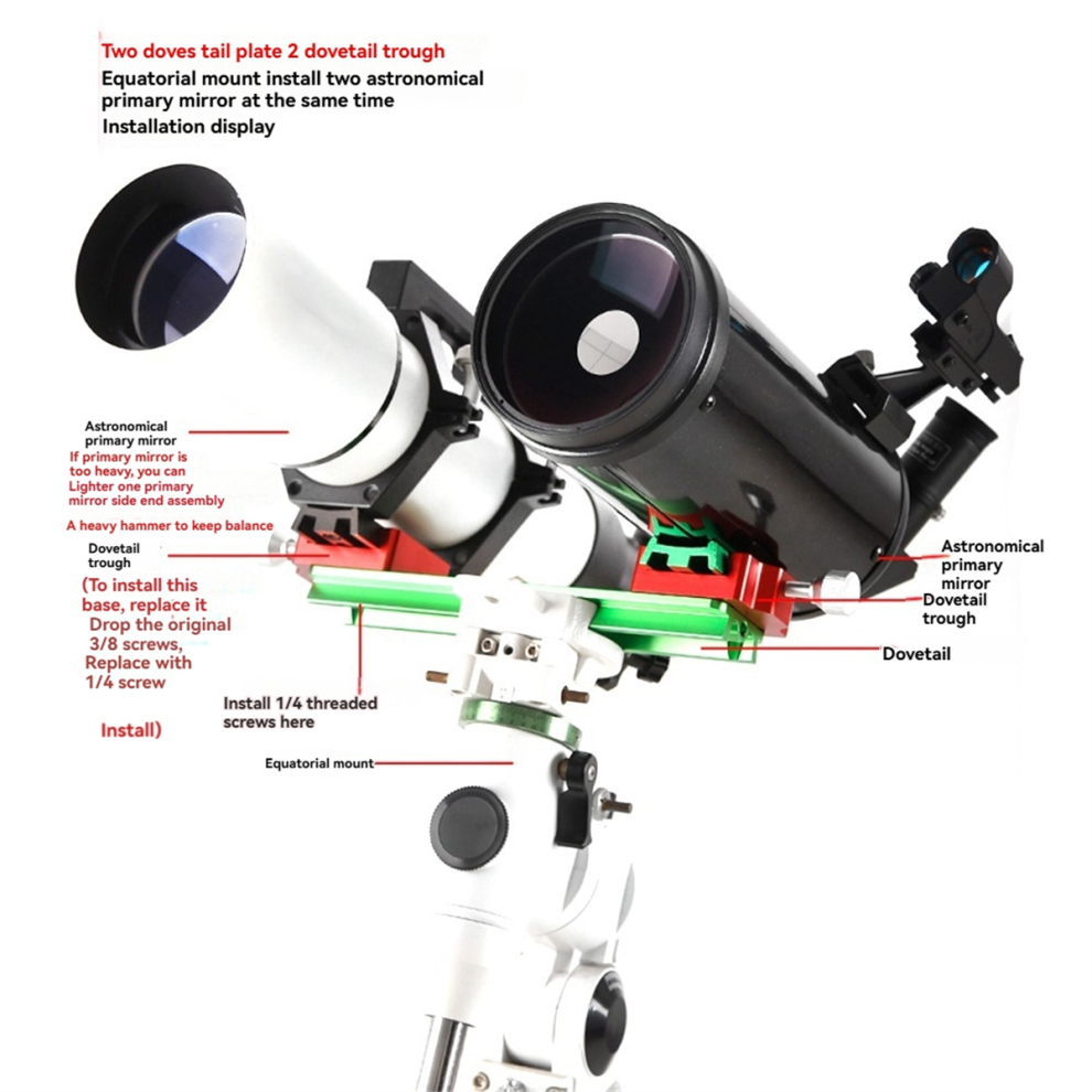 Plate 250Mm Equatorial Telescope Dovetail One Adapter Two Short Astronomical Accessories Black 4852394635346