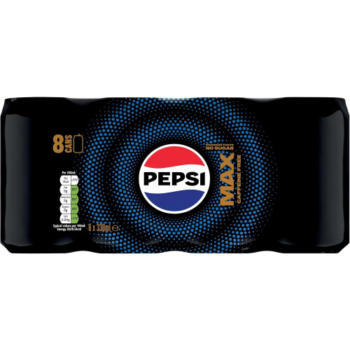 Pepsi Pepsi Max No Caffeine & No Sugar Soft Drinks, 8 x 330ml 1