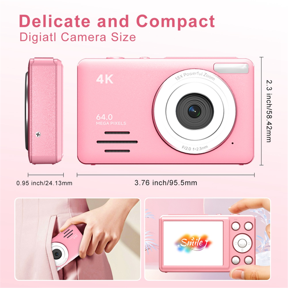 4K Digital Camera 2.88 Inch Hd Display 18X Video Recorder Led Fill 800Mah Battery Vlogging Light/Black 4852394641828