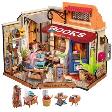 Robotime DIY Miniature House Model Building for Adult,Corner Bookstore