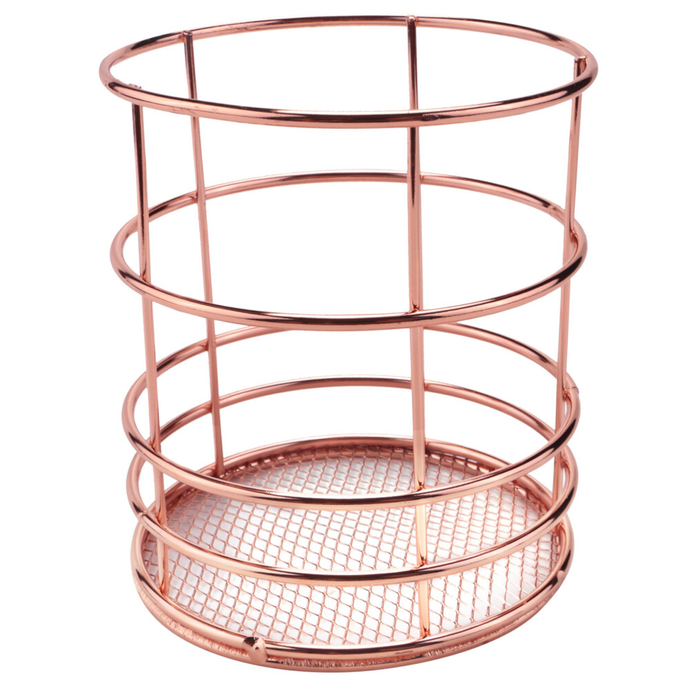 Portapenne Rotondo In Rete Metallica Color Oro Rosa, Portapenne In Rete Metallica, Organizer Da Scrivania Per Ufficio, Casa E Scuola-image