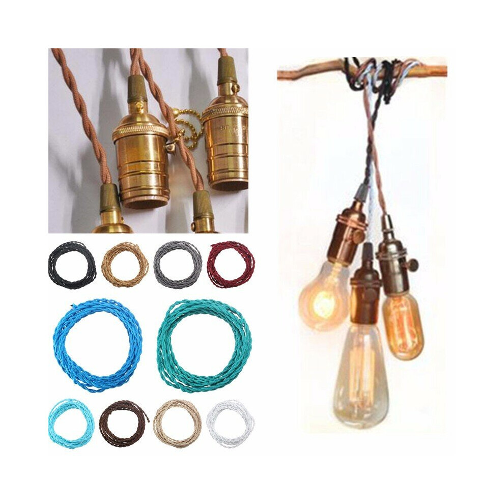 (Black) 5M Vintage 2 Core Twist Braided Fabric Cable Wire Electric Lighting Cord 9495687529325