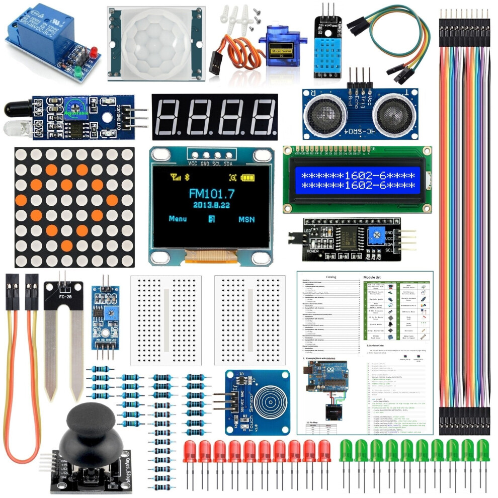Module Sensor Kit For Arduino with 0.96" OLED 1602 LCD Display Relay Servo Motor DHT11 for Starter Projects