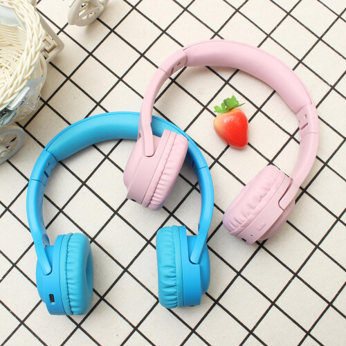 (Pink) Portable Foldable Kids Headphone Bluetooth Wireless Headset Built-in Mic with Type-C Charging 2