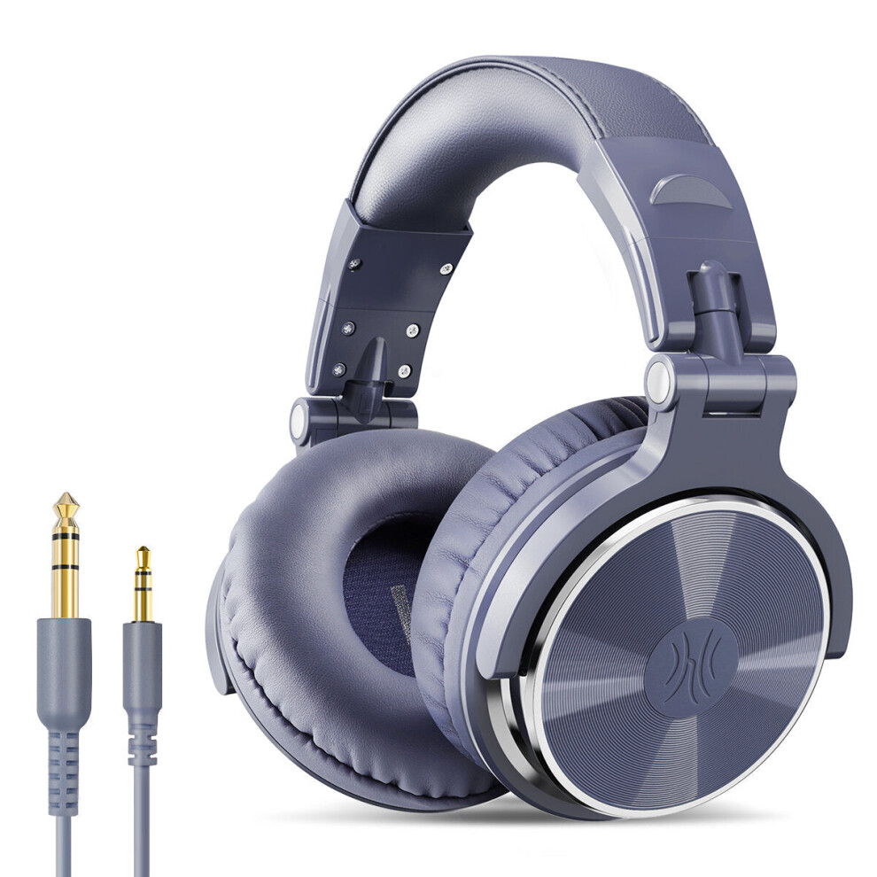 (Blue Grey) Wired Headphones Hi-Fi Bass 50MM Drivers Noise Reduction Foldable 3.5MM 6.35MM Over-Ear Studio DJ Gaming Headset with Mic-image-OPC-PGMFWZF-NEW