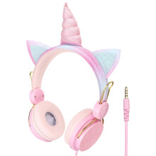 (Rhinestone Type) Cute Unicorn Over-Ear Headphones Kids Cartoon Stereo Headset Earphone Built-in Microphone 3.5mm