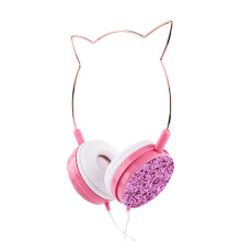 (Blue) Wired Headphones Stereo Bass Noise Reduction 40MM Drivers Headset 3.5MM Metallic Cat Ear Kid Cute Music Earphone with Mic