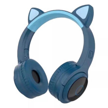 (Dark Purple) Wireless Bluetooth Headphones Stereo TF Card Aux-In Luminous Cute Cat Ear Head-Mounted Headset with Mic