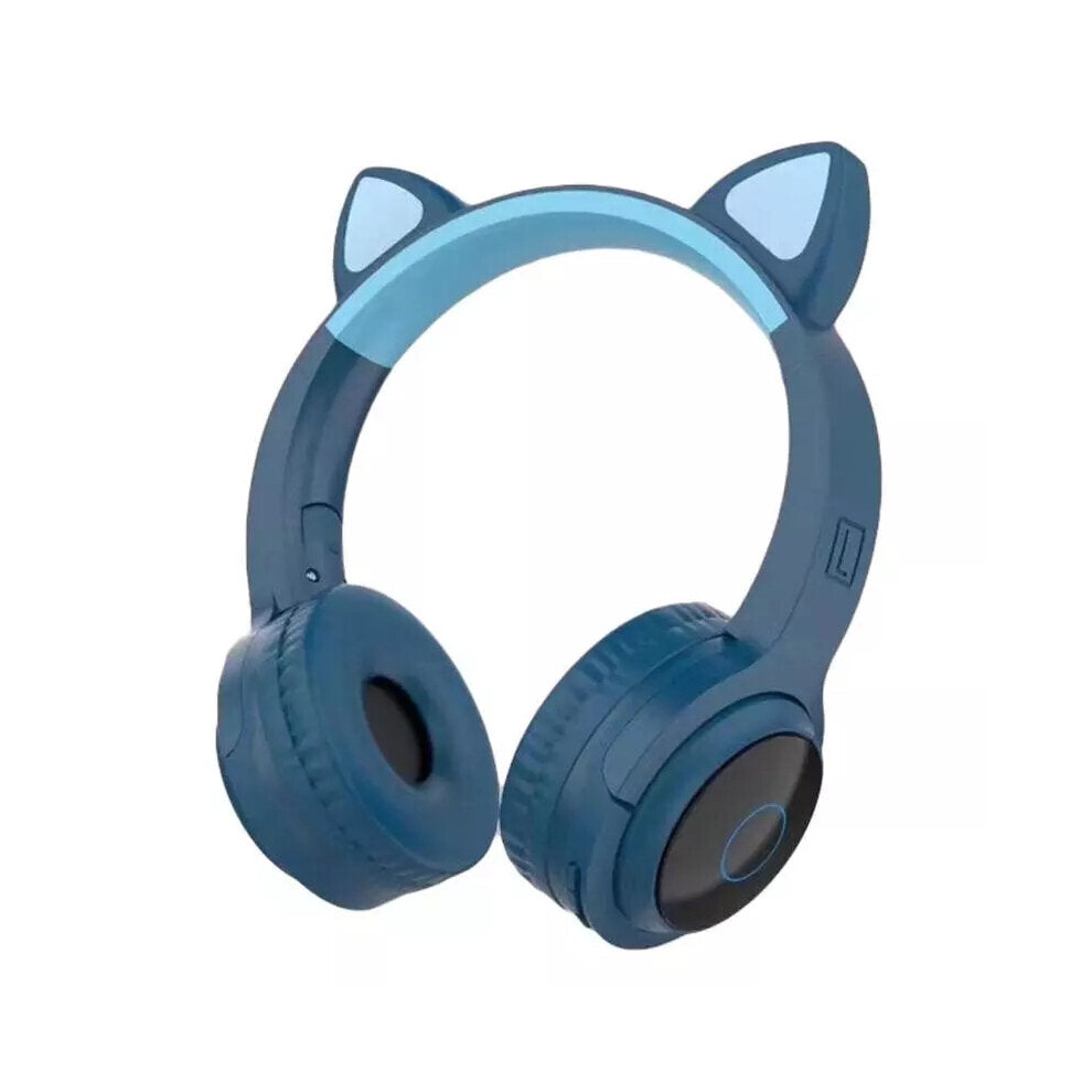 (Dark Blue) Wireless Bluetooth Headphones Stereo TF Card Aux-In Luminous Cute Cat Ear Head-Mounted Headset with Mic-image-OPC-PGMFX9J-NEW