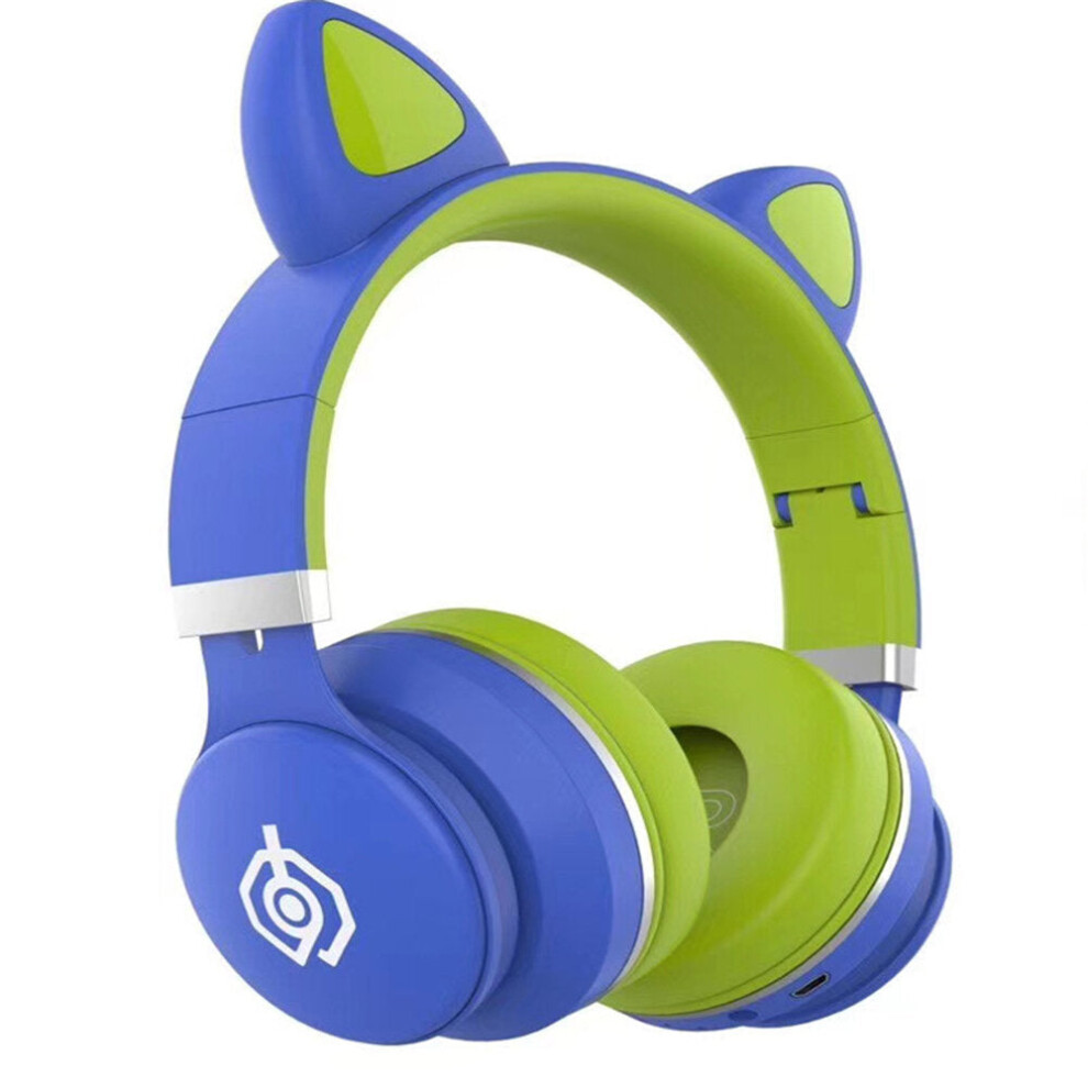 (Blue) LED Over-Ear Headphones Noise Cancelling Headset Bluetooth 5.0 Wireless Kids Headset Support TF Card 3.5mm Plug With Mic-image-OPC-PGMFXCY-NEW