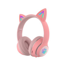 (White) LED Glowing Cat Ears Earphone Wireless Foldable Headphones Hi-Fi Stereo Bluetooth With HD Microphone