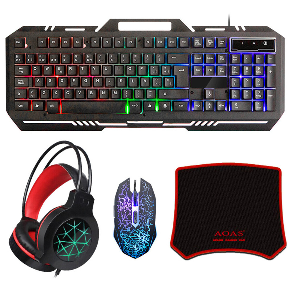 Gaming Headphone With Keyboard Mouse Pad Wired Led Rgb Backlight Bundle Set 6112212288801