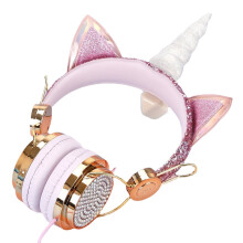 (Gold) Wired Headphone Portable Foldable 3.5mm Plug Over-ear Stereo Music Sport Headset with Mic