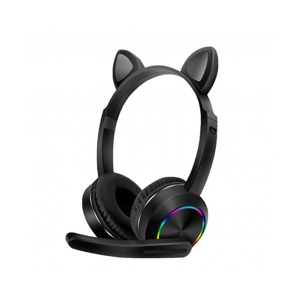 (Black) Wired Headphones Stereo Super Bass 40MM Drivers Earphone Luminous Foldable Head-Mounted Cute Cat Ear Gaming Headset with Mic-image-OPC-PGMFXJF-NEW