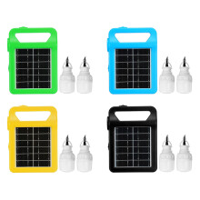 (Black) 5 In 1 Solar Generator System Portable Emergency Light Camping Lamp with 2PCS 3W LED Bulb