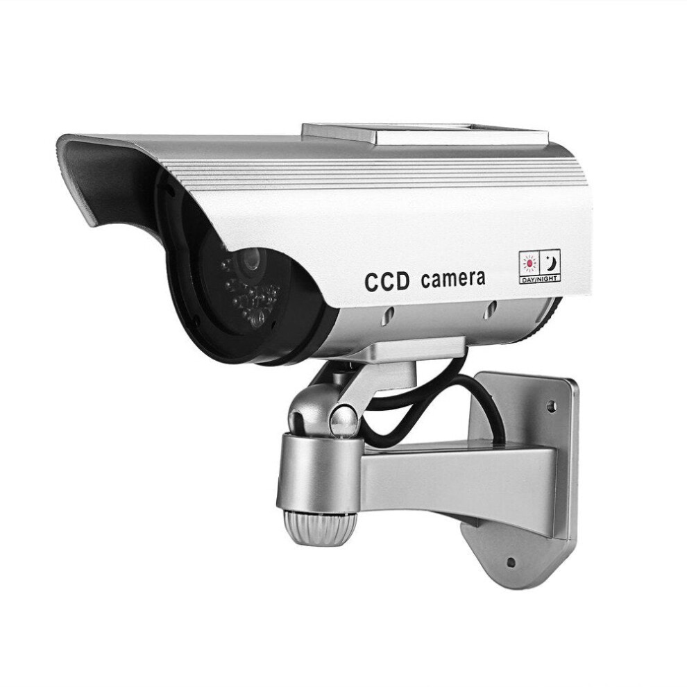 (Silver, Solar Energy) Simulation Camera Outdoor Indoor Waterproof Security CCTV Solar Energy Simulate Cameras with LED Light