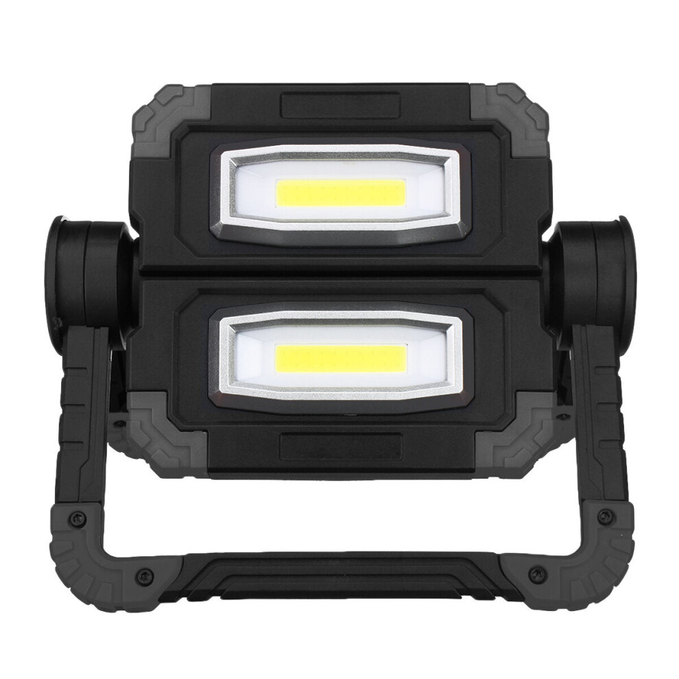 (Grey) USB Rechargeable Outdoor Portable Work Lamp Searchlight Double Head COB Camping Light Anti-fall Flood Camp Spotlight