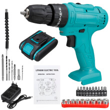 (UK Plug, One Battery) 48V Impact Electric Drill 6000mAh Drill Screwdriver W/ LED Working Light W/ 1/2pc Battery