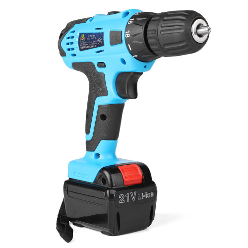 21V 1.5Ah Lithium-ion Cordless Hammer Drill Driver Kit With 2 Speed 1