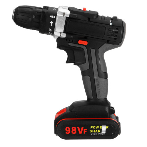 (Electric Impact Drill, EU Plug) 98VF Rechargeable Electric Cordless Impact Drill Screwdriver 25+1 Torque LED 2