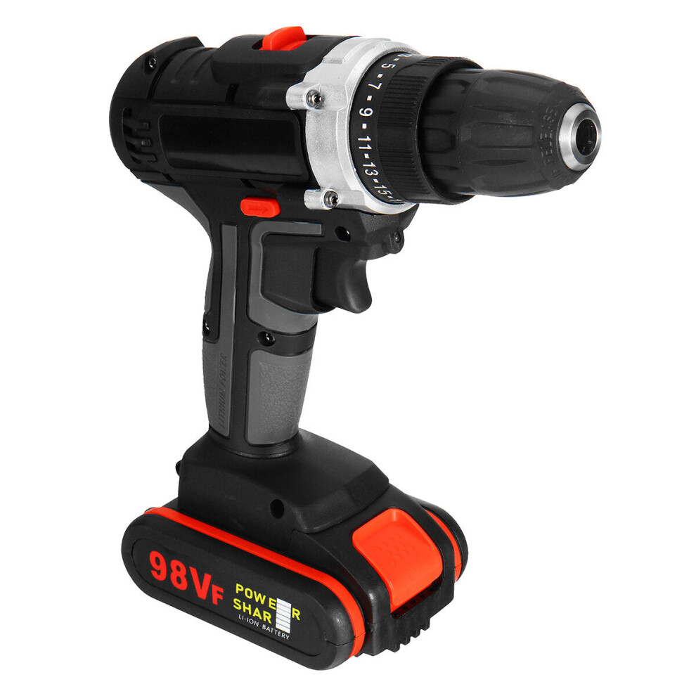 (Electric Impact Drill, EU Plug) 98VF Rechargeable Electric Cordless Impact Drill Screwdriver 25+1 Torque LED