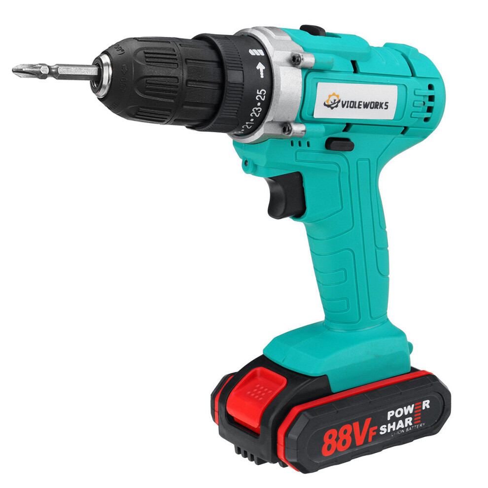 Photos - Drill / Screwdriver GreenZech  88VF Cordless Electric Impact Drill 2 Speed Hand Screwdriver Drill 25+1 Torque 3/8" Chuck (Two Batteries)