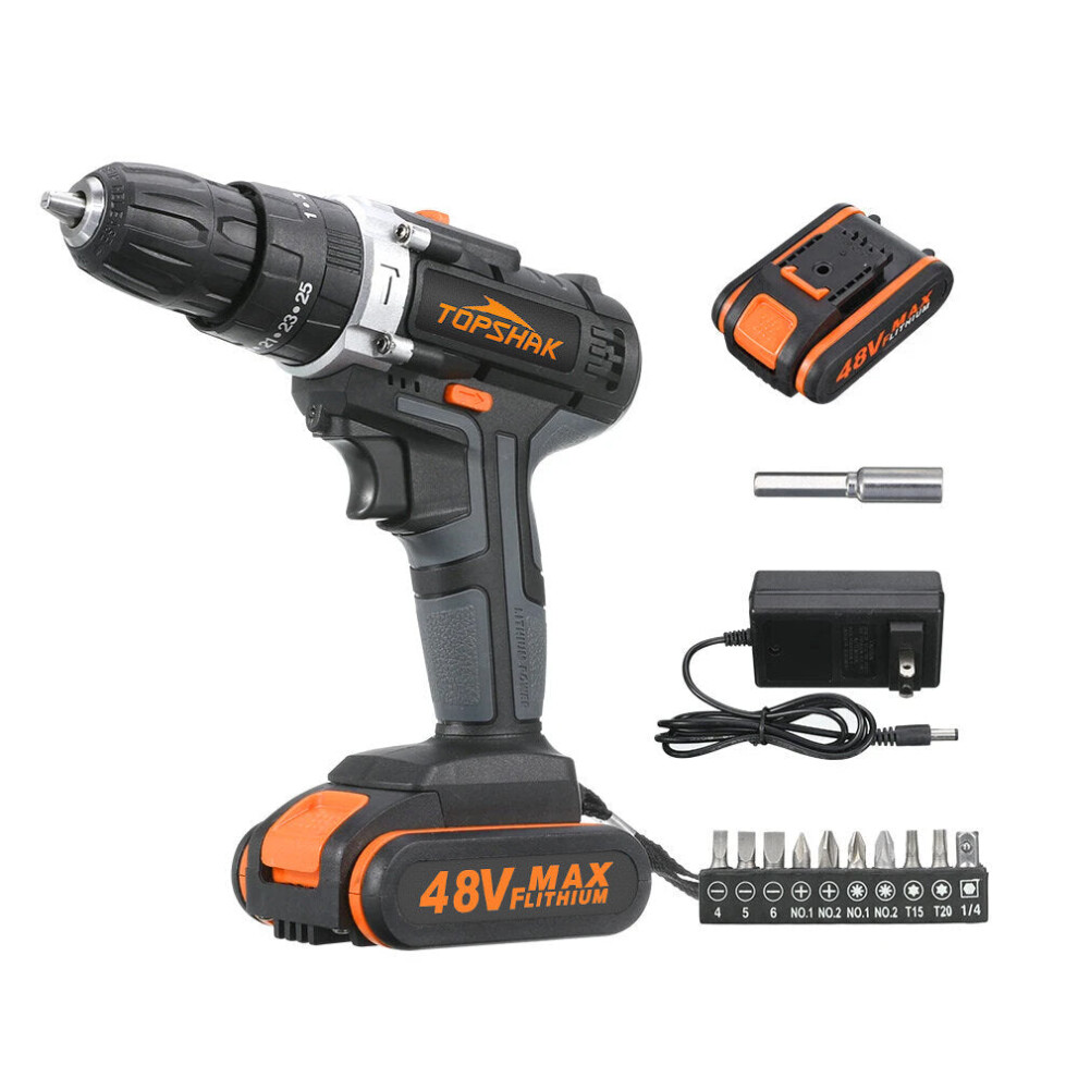 (Two Batteries) Cordless Electric Impact Drill Rechargeable 2 Speeds Drill Screwdriver 1138392120323