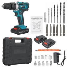 (Two Batteries, AU Plug) 10mm Electric Drill 25+3 Torque Adjustment Switch Stepless Speed W/1pc/2pc Battery AU/EU/US Plug