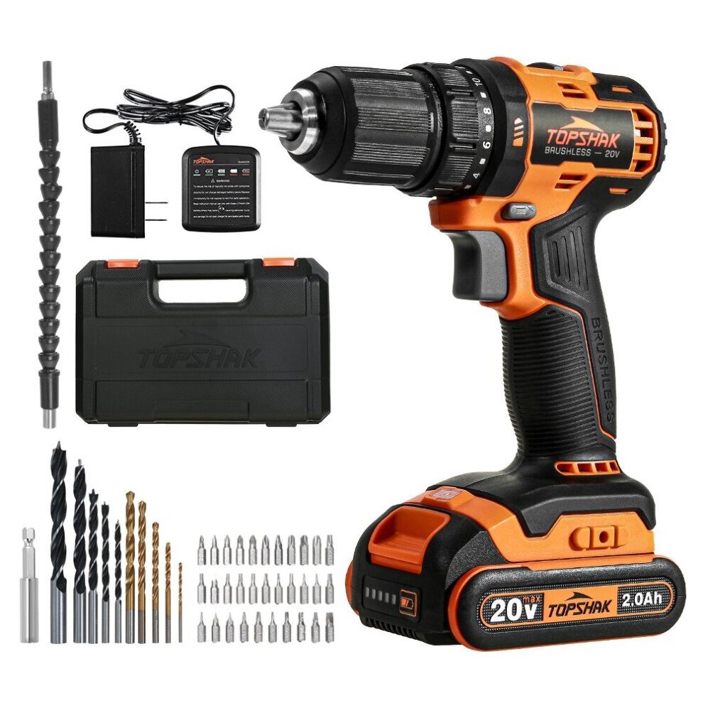 (US Plug) 20V 13mm Brushless Electric Drill 45N.m Torque 0-1650RPM Variable Speed 43pcs Accessories
