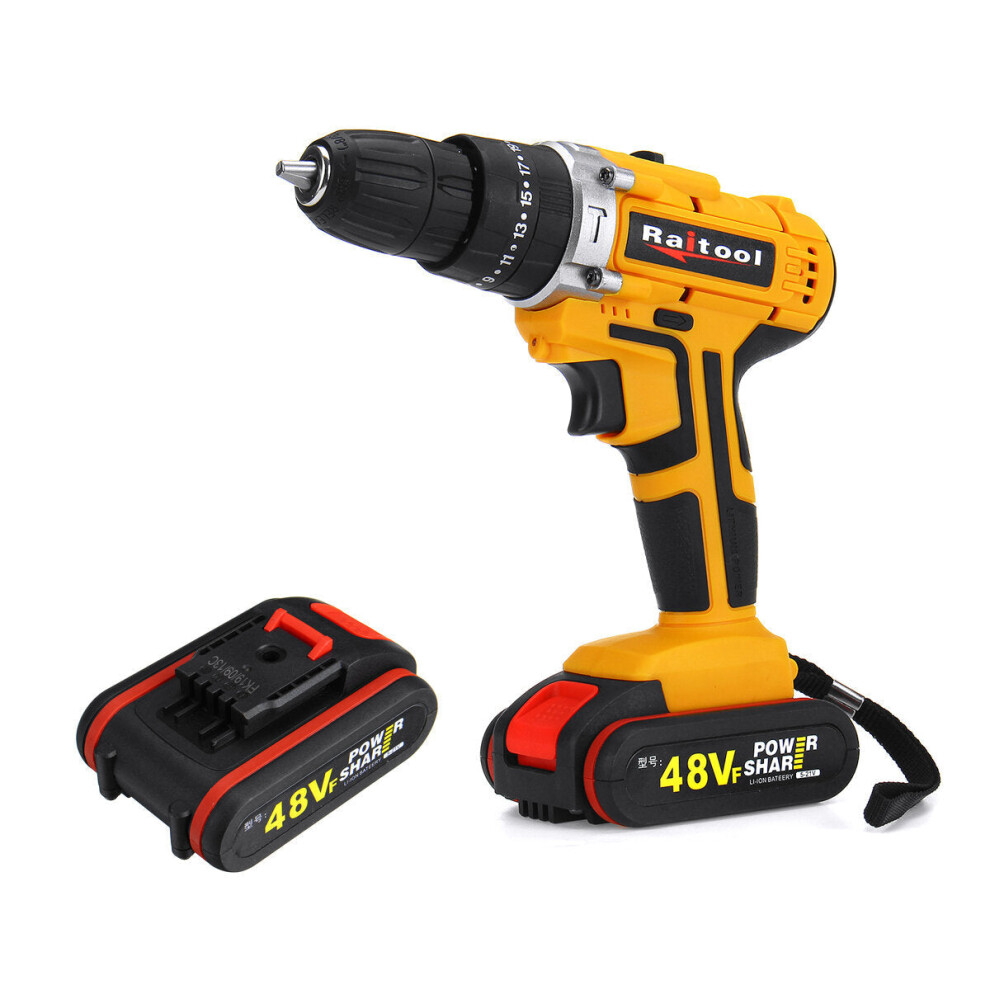 (Two Batteries) 48VF Cordless Electric Impact Drill Rechargeable 3/8 inch Drill Screwdriver