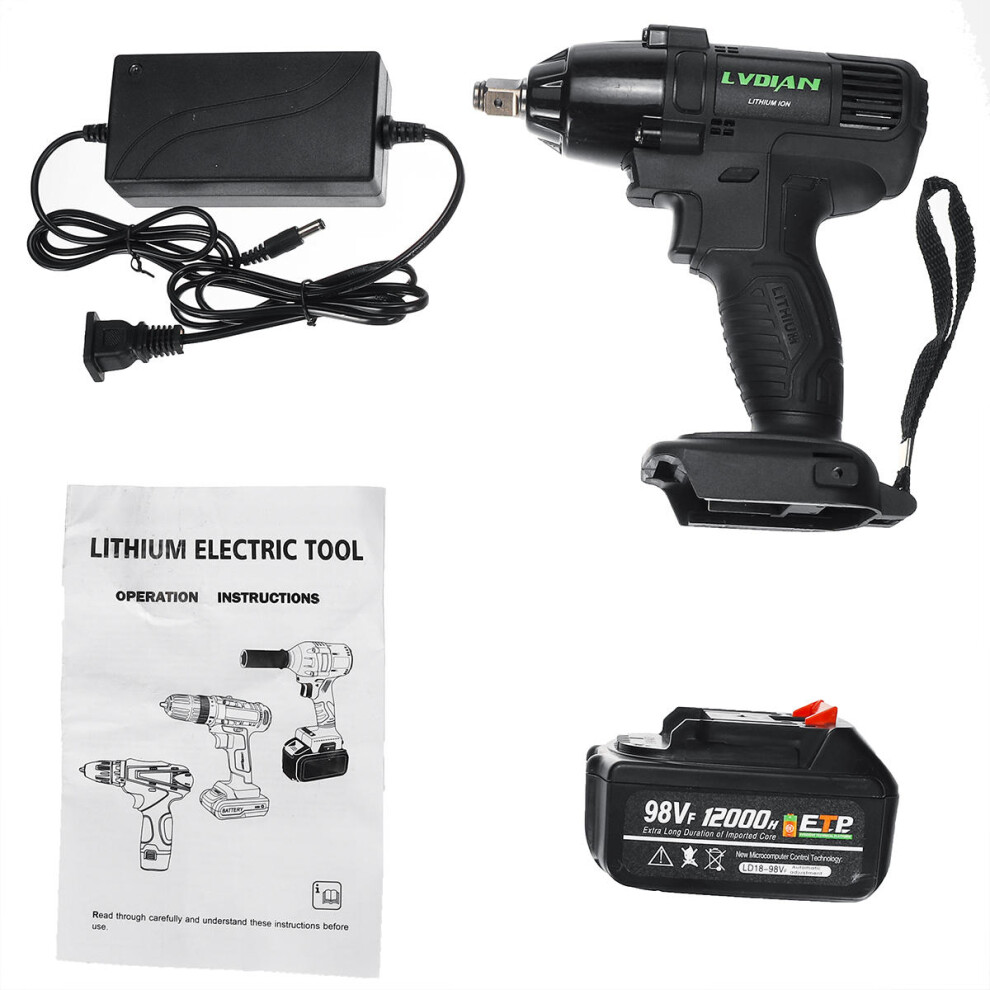 (Red) 98VF 320NM 12000mAh Cordless Electric Power Impact Wrench Drill Screwdriver Set 110-240V