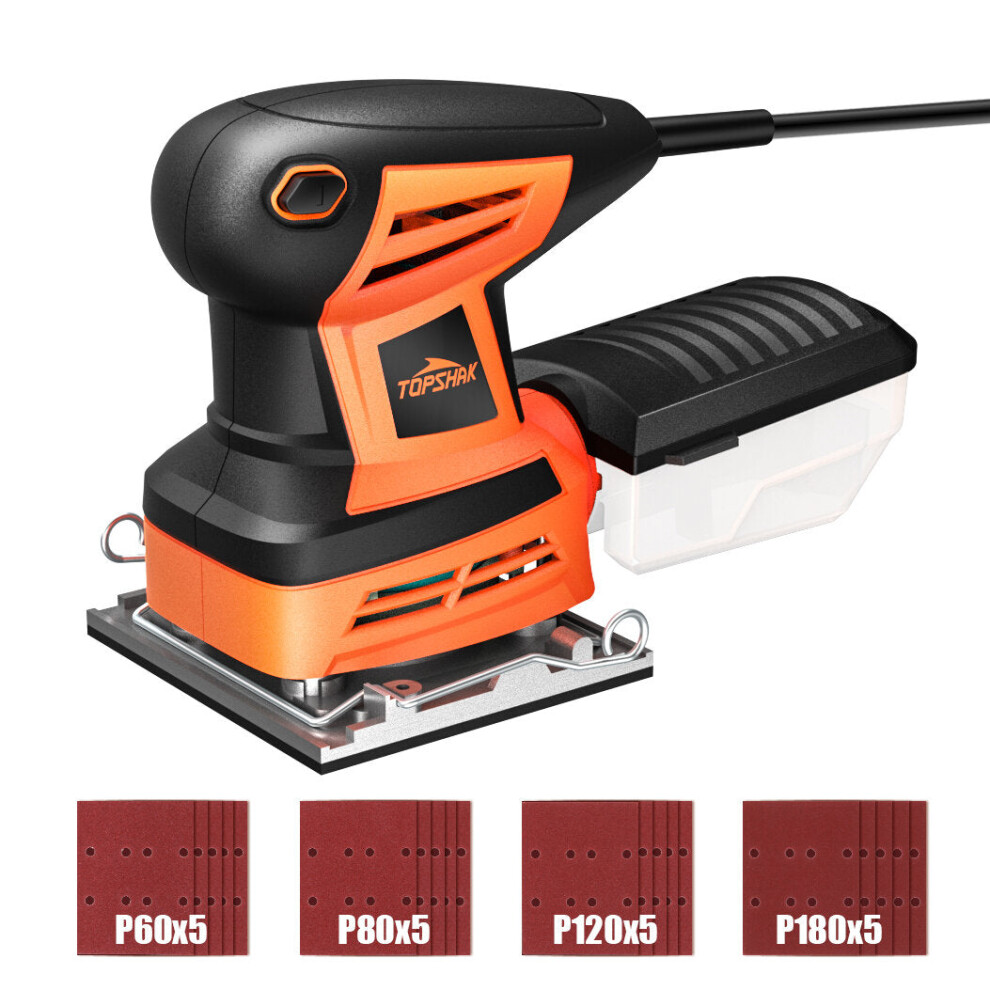 (EU Plug) 260W Electric Palm Sander Hand Sander with 20Pcs Sandpapers Hand Held Sander Dust Collection Box