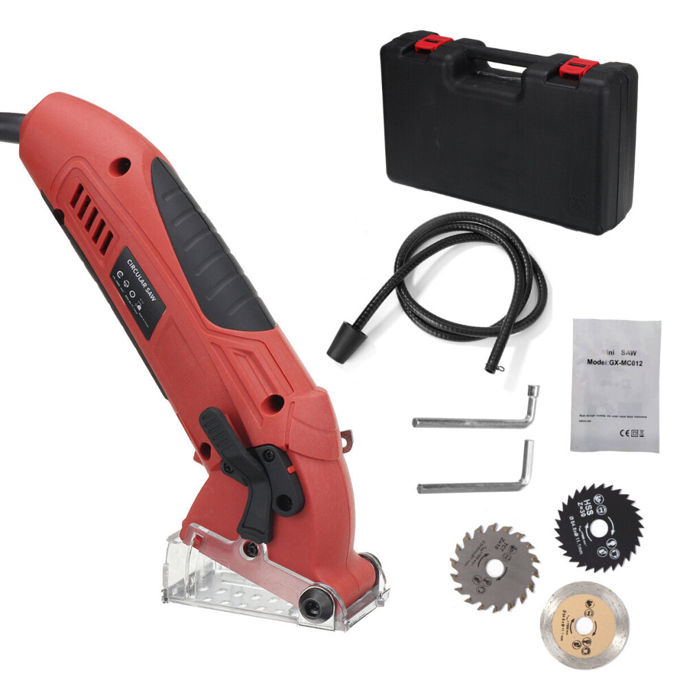 (US Plug) 800W Mini Eletcirc Circular Saw Compact Circular Saw Power Tool w/ 3 Saw Blades