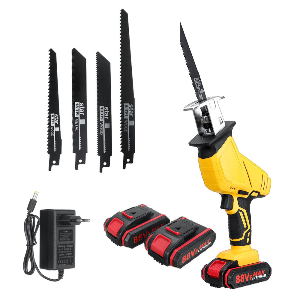 (Yellow, One Battery) 88VF Cordless Electric Reciprocating Saw W/ 4 Blades for Worx Woodworking Wood Cutting Tool