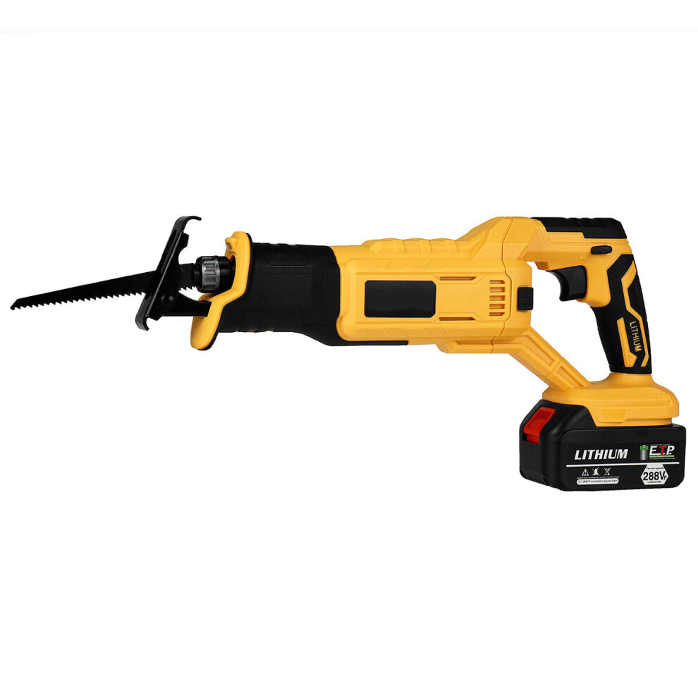 (Two Batteries, EU Plug) Cordless Electric Reciprocating Saw Variable Speed Metal Wood Cutting Tool W/ None/1/2pcs Battery & 4 Blades