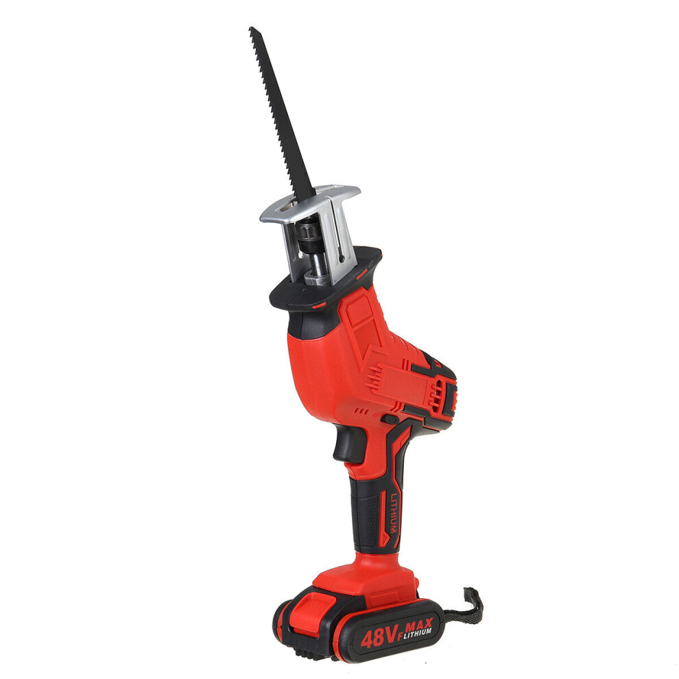 (Red, Two Batteries) Electric Saw 1/2 Lithium Battery Charging Reciprocating Saw PVC Pipes Wood Metal Cutter