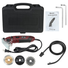 (EU Plug) Mini Cutting Machine Electric Circular Saw Multi-Functional Handheld Grinder Kit Carpenter Woodwork Cutting Tools W/ 3pcs Blades