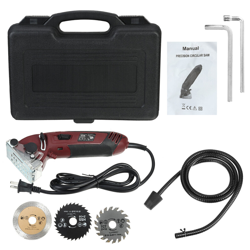 (EU Plug) Mini Cutting Machine Electric Circular Saw Multi-Functional Handheld Grinder Kit Carpenter Woodwork Cutting Tools W/ 3pcs Blades