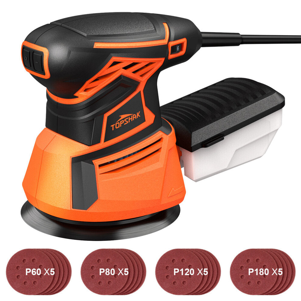 (Eu Plug) 350W Random Orbital Sander Rotary Sander With 20Pcs Sandpapers Hand Sander Dust Collection Box 1138392115732